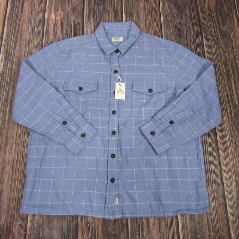 Marine Layer NEW NWT Womens XL Blue Rylee Shirt Jacket Periwinkle Windowpane - Picture 1 of 5